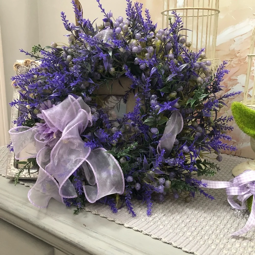 Lavender Holiday Wreath with Ribbon